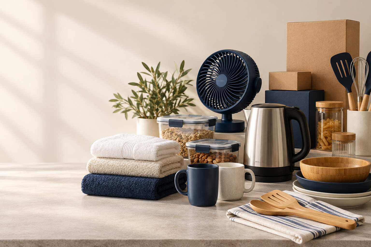 Illustrative arrangement of household goods and small appliances